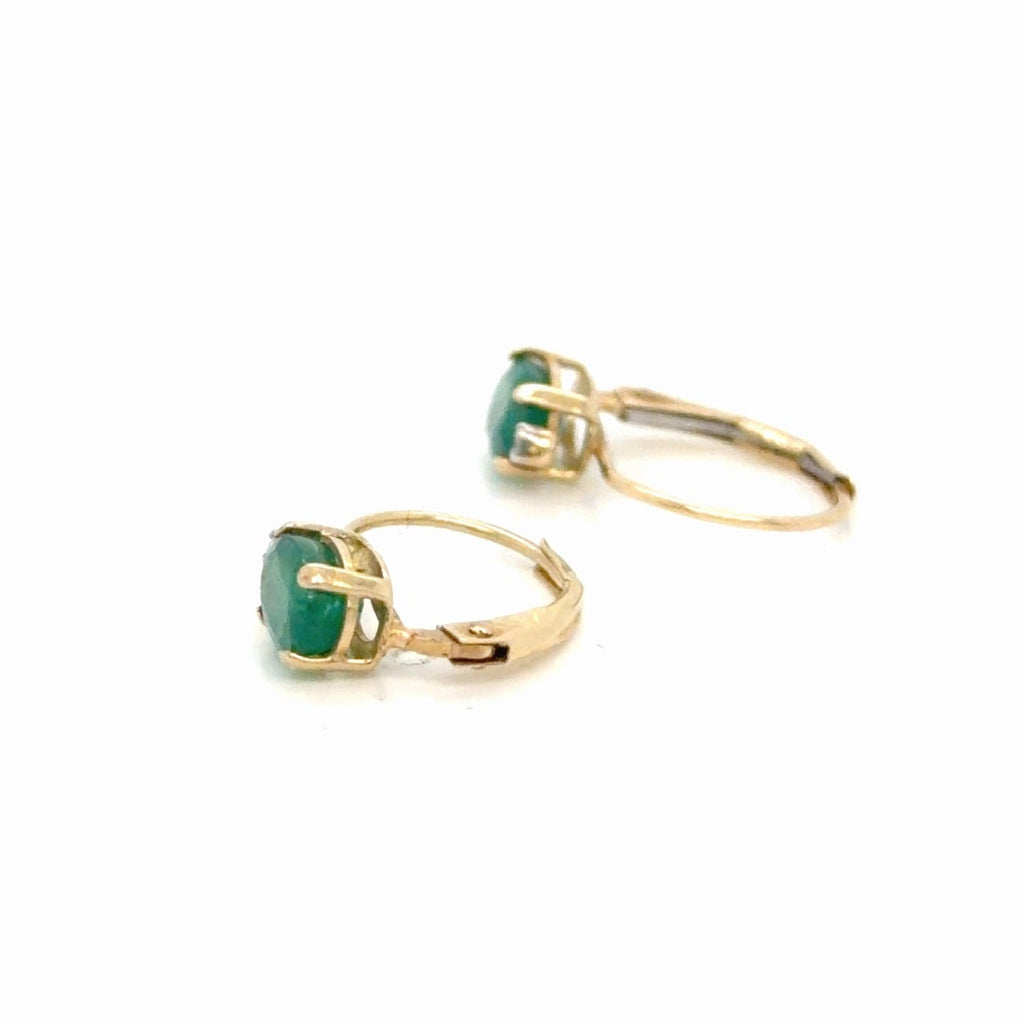 14K Yellow Gold Oval Emerald Diamond Leverback Earrings 1.10 Ctw (view 3)