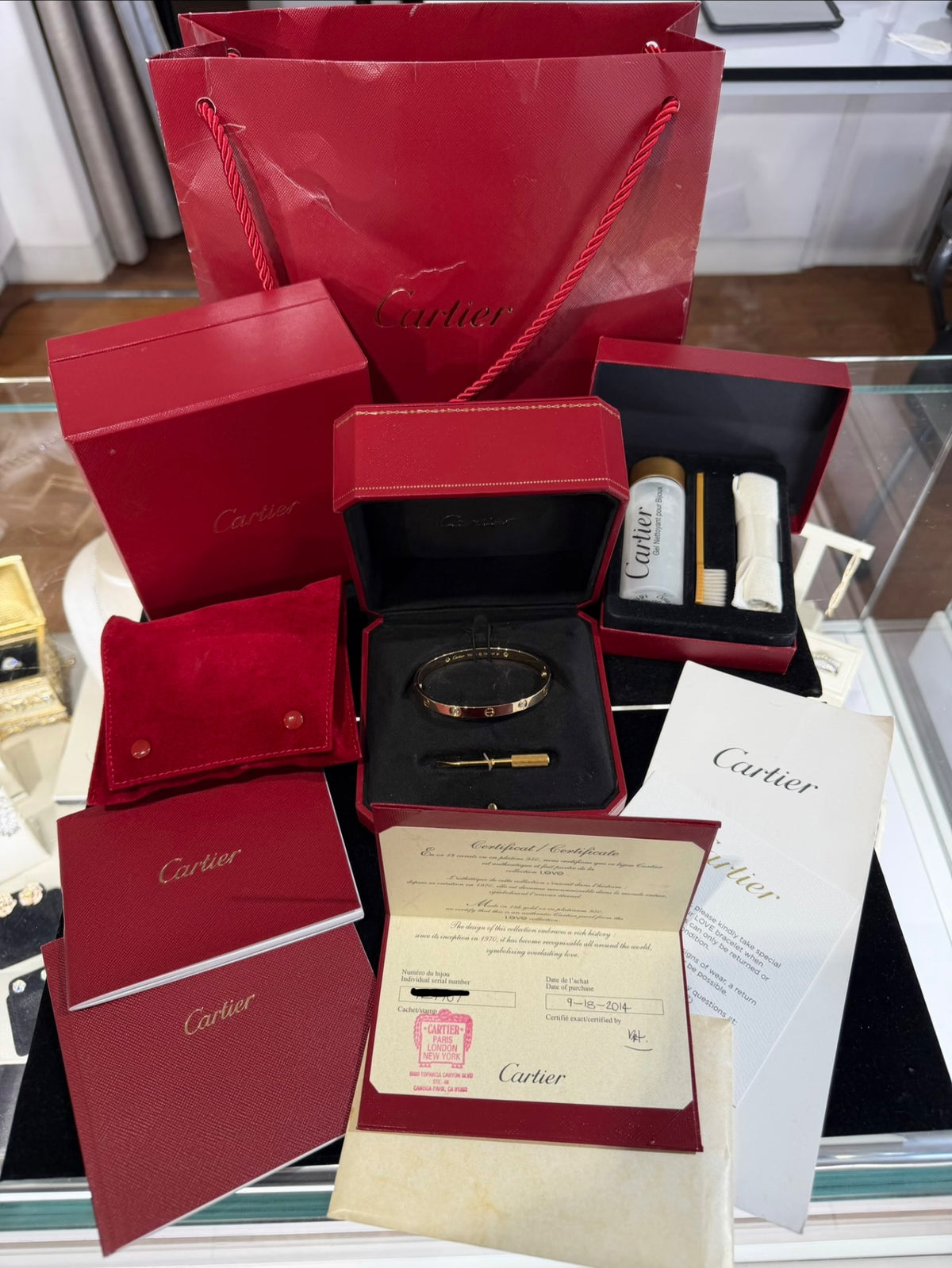 Cartier Love Bracelet 18k Yellow Gold 4 Diamond 0.48 ctw Size 18