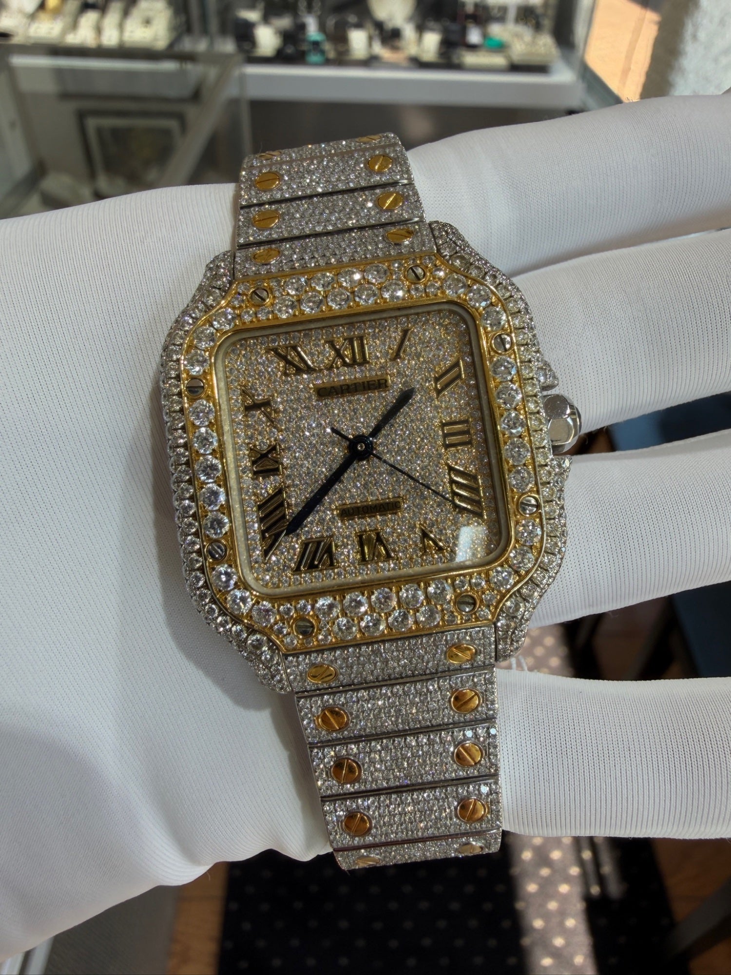 Cartier Santos Two-Tone Iced Out Diamond Watch Ref. 4075 35mm
