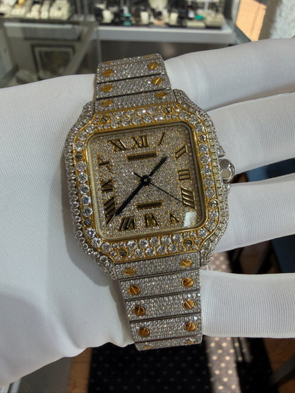 Cartier Santos Two-Tone Iced Out Diamond Watch Ref. 4075 35mm (view 1)
