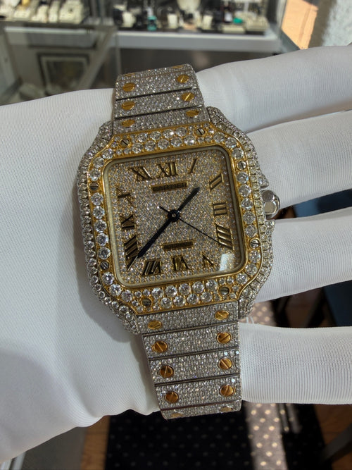 Cartier Santos Two-Tone Iced Out Diamond Watch Ref. 4075 35mm (view 1)