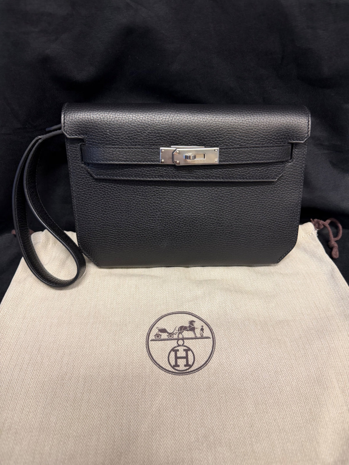 Hermès Kelly Depeches 25 Black Leather Palladium Hardware Clutch Bag