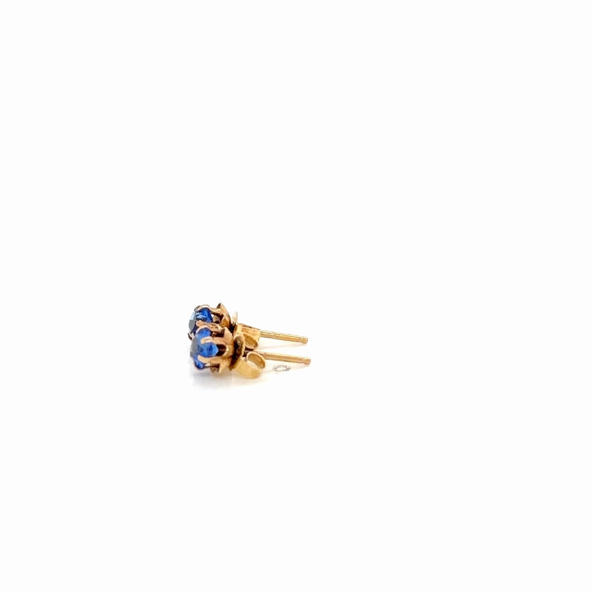 14K Yellow Gold Round Synthetic Blue Stone Stud Earrings (view 4)