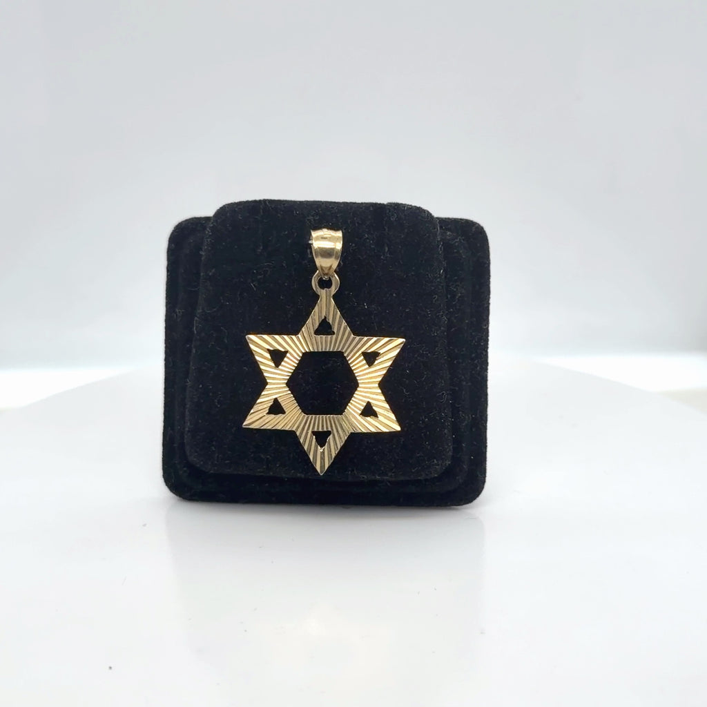 10K Yellow Gold Star of David Pendant, Diamond-Cut Textured, 2.23g