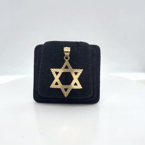 10K Yellow Gold Star of David Pendant, Diamond-Cut Textured, 2.23g