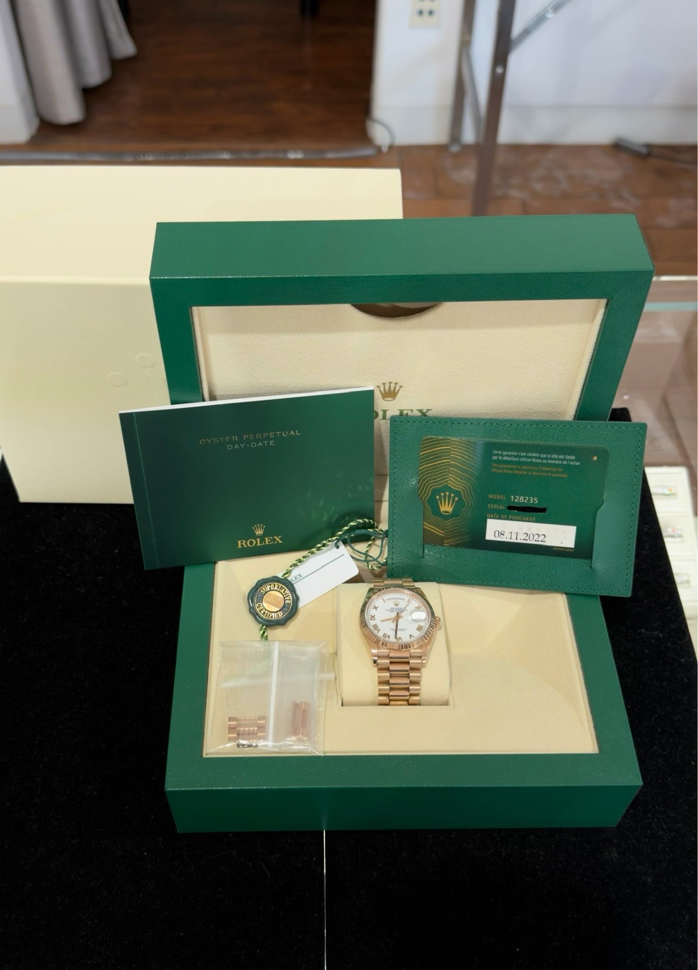 Rolex Day-Date 36 18K Rose Gold White Roman Dial Ref 128235 2022