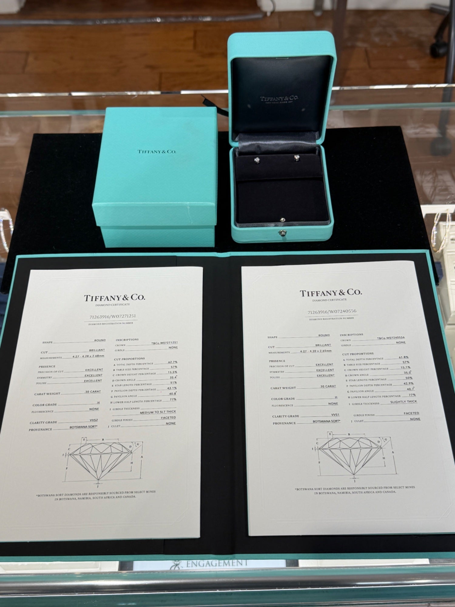 Tiffany & Co. Platinum Diamond Stud Earrings 0.60 ctw H VVS Certified
