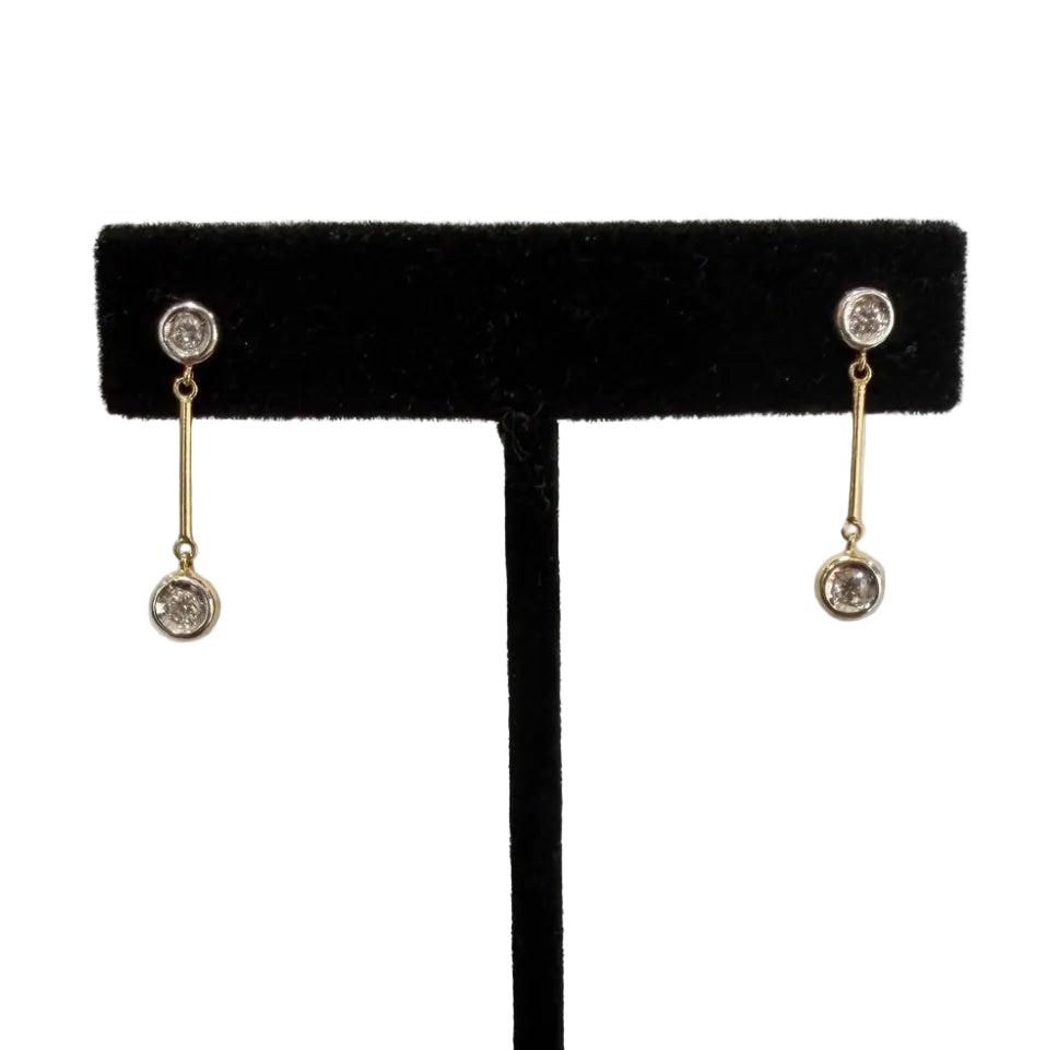 Diamond Bezel Drop Earrings 14K Two-Tone Gold 0.26 ctw Round Brilliant (view 3)