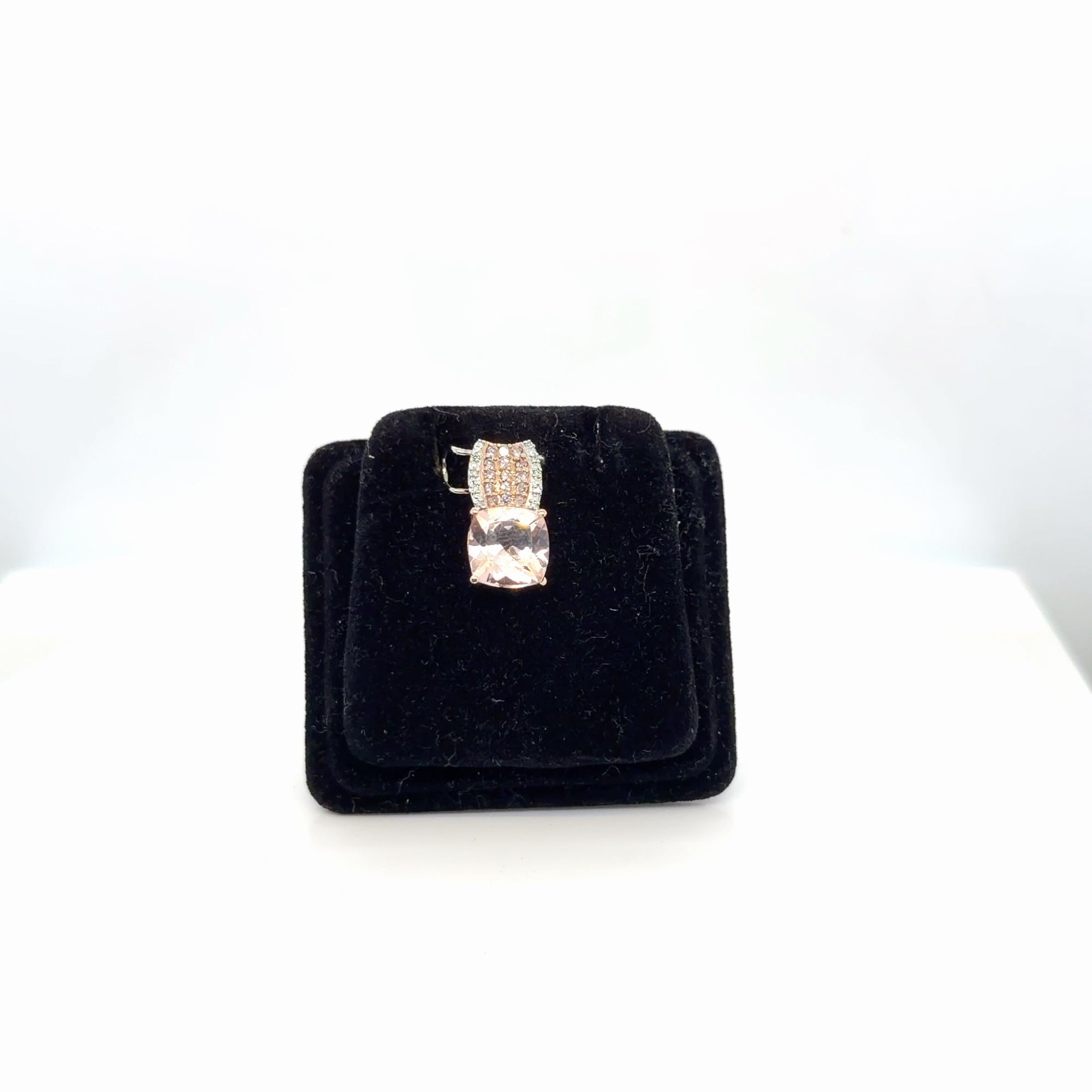 10K Rose Gold Morganite & Diamond Pendant, Cushion Cut, 1.98g