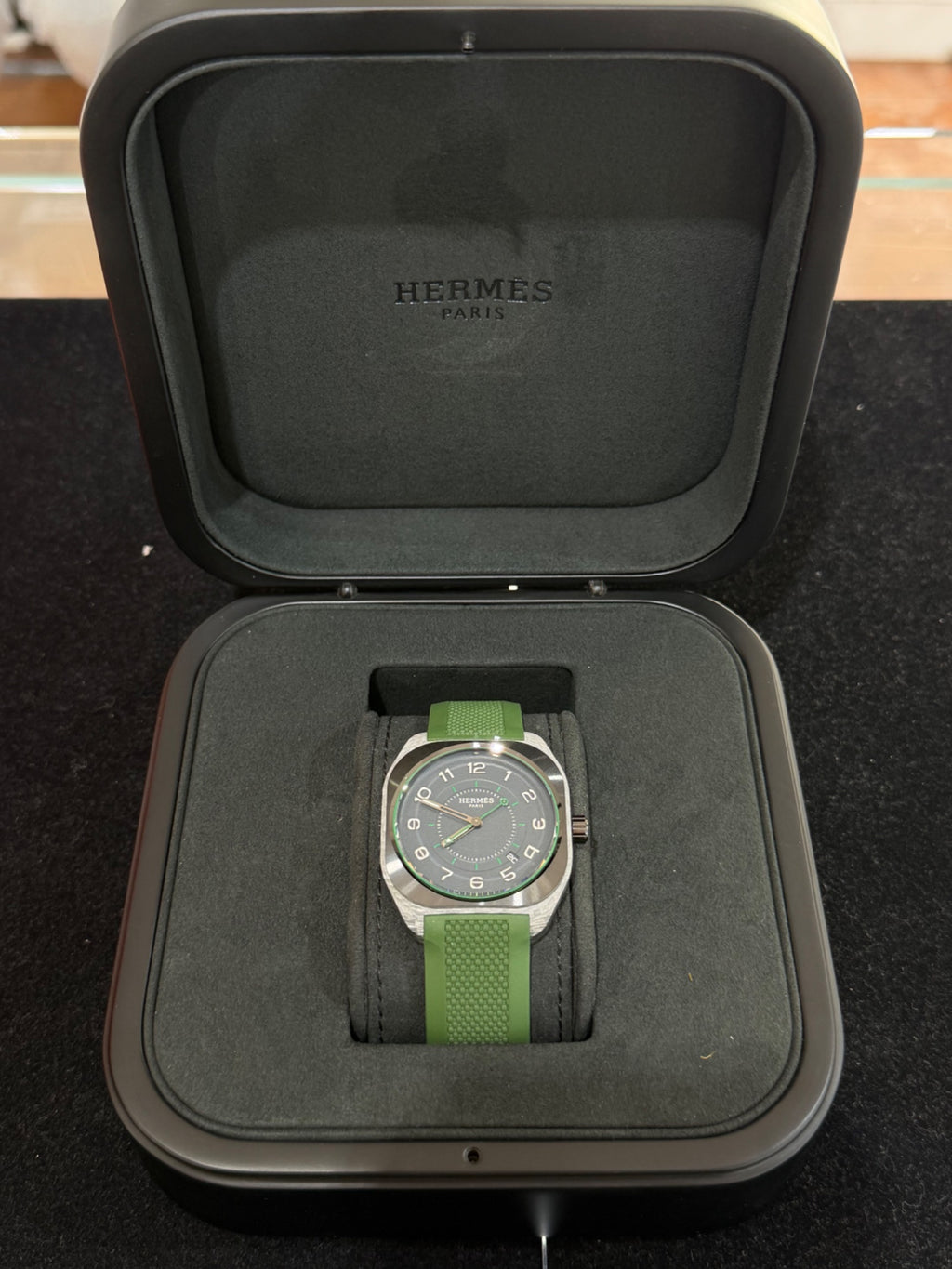 Hermès H08 Watch Steel Green Rubber Strap W402991WW00 39mm Auto (view 2)