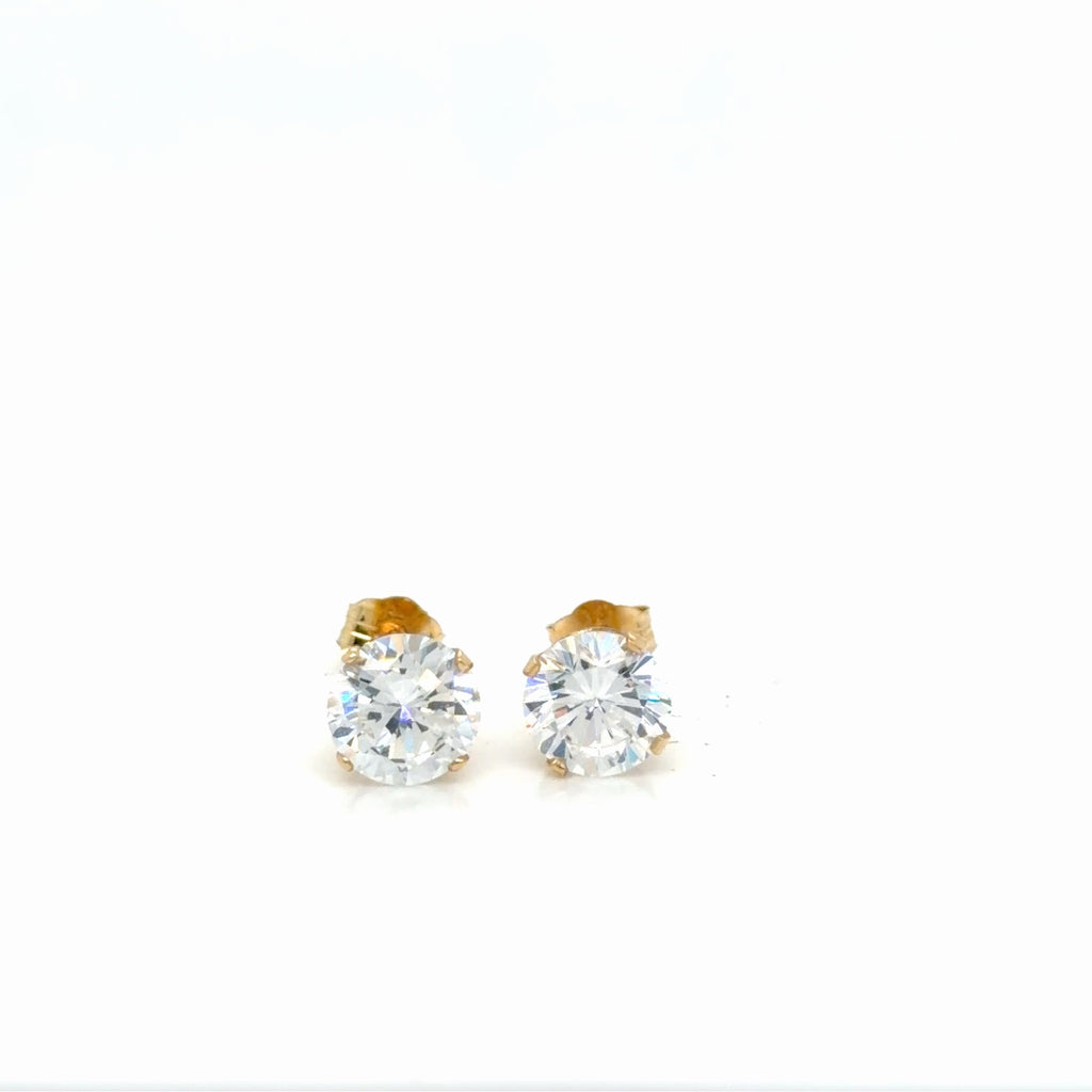 14K Yellow Gold Cubic Zirconia Round Solitaire Stud Earrings 1.52g (view 2)