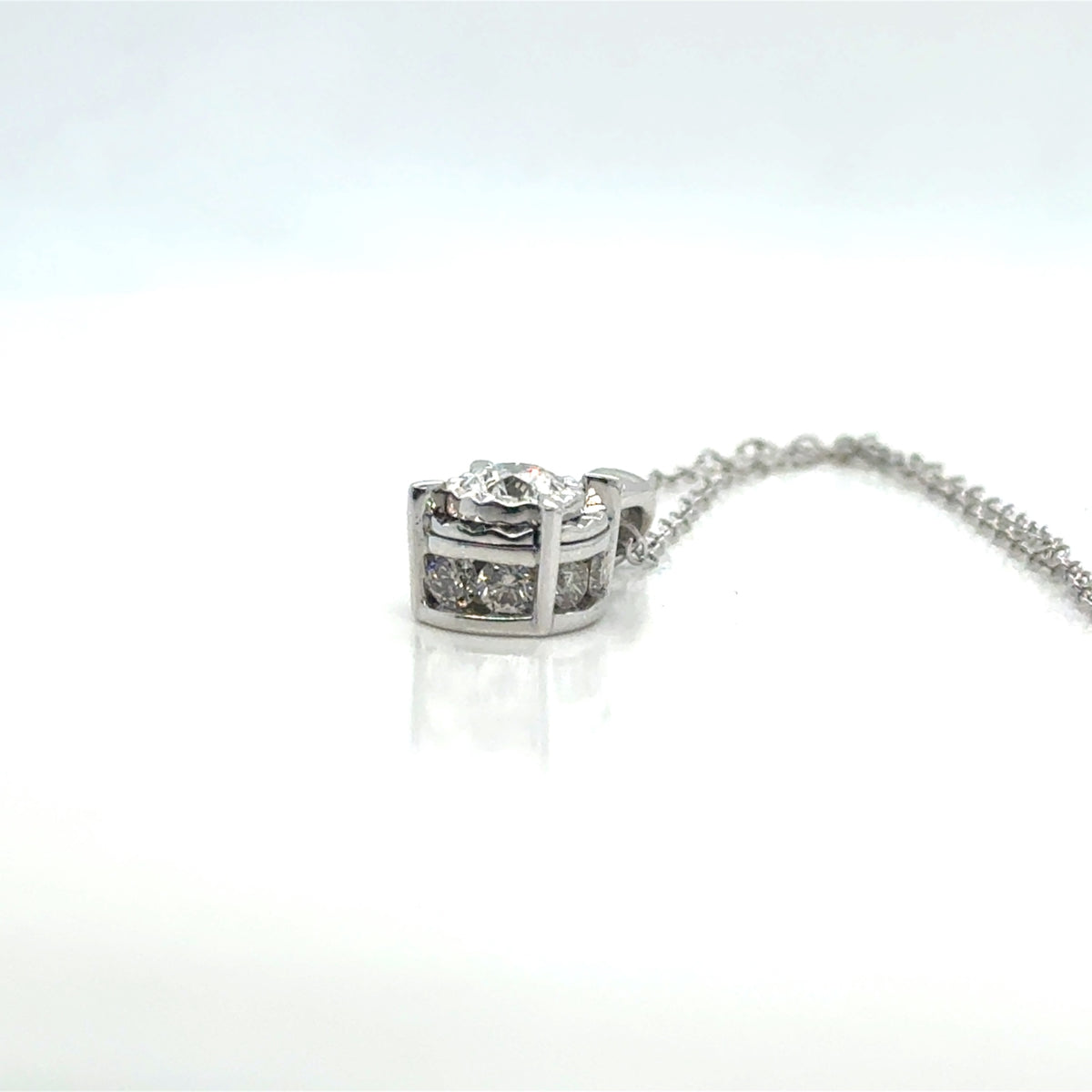 14K White Gold Natural Diamond Pendant Necklace 0.51ctw G I2 Hidden Halo 18" (view 4)