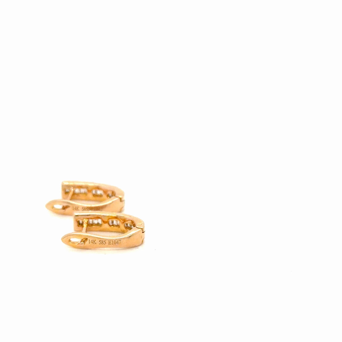 14K Rose Gold Diamond Huggie Hoop Earrings Baguette & Pave 0.50 ctw (view 2)