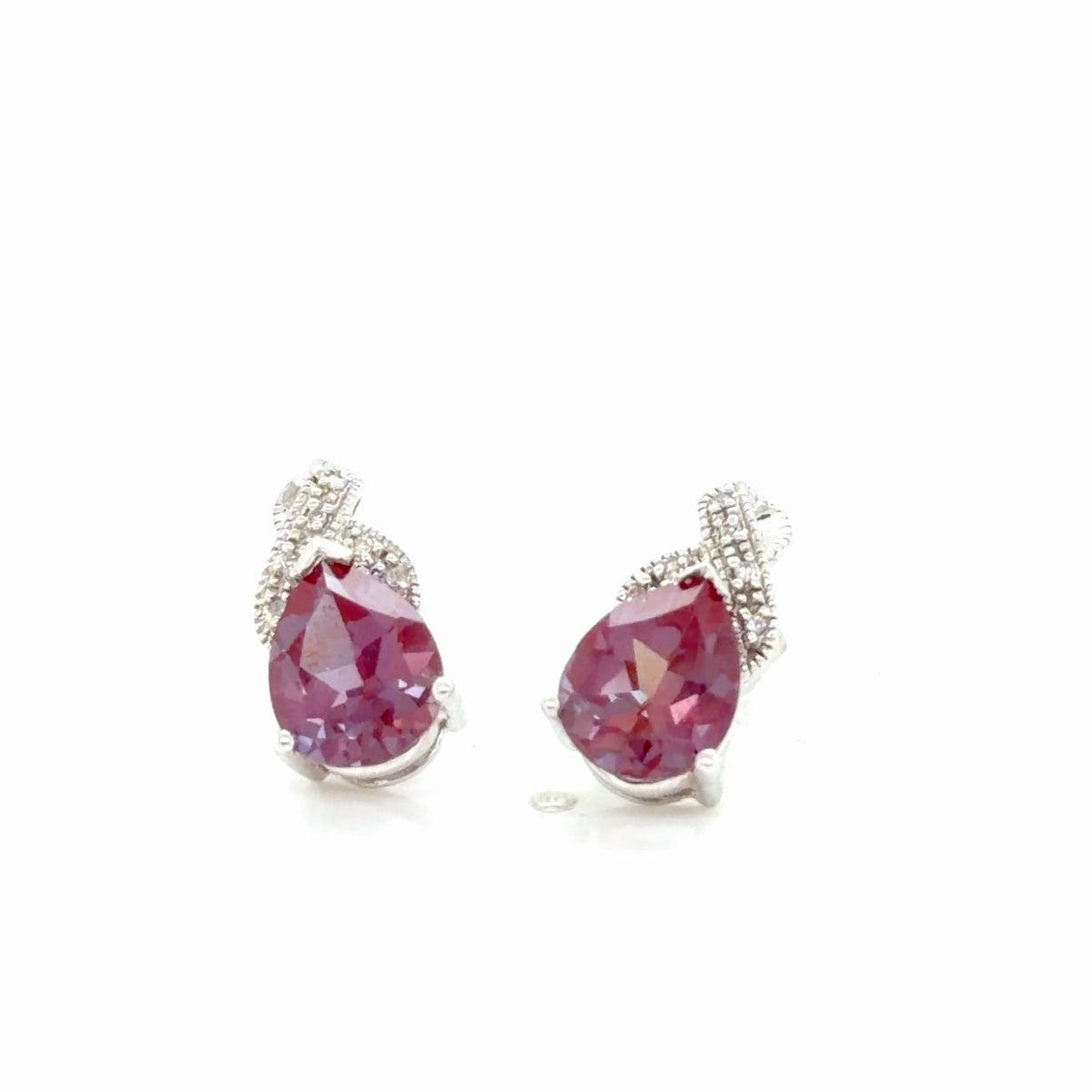 10K White Gold Synthetic Sapphire & Diamond Stud Earrings, Pear Cut (view 1)