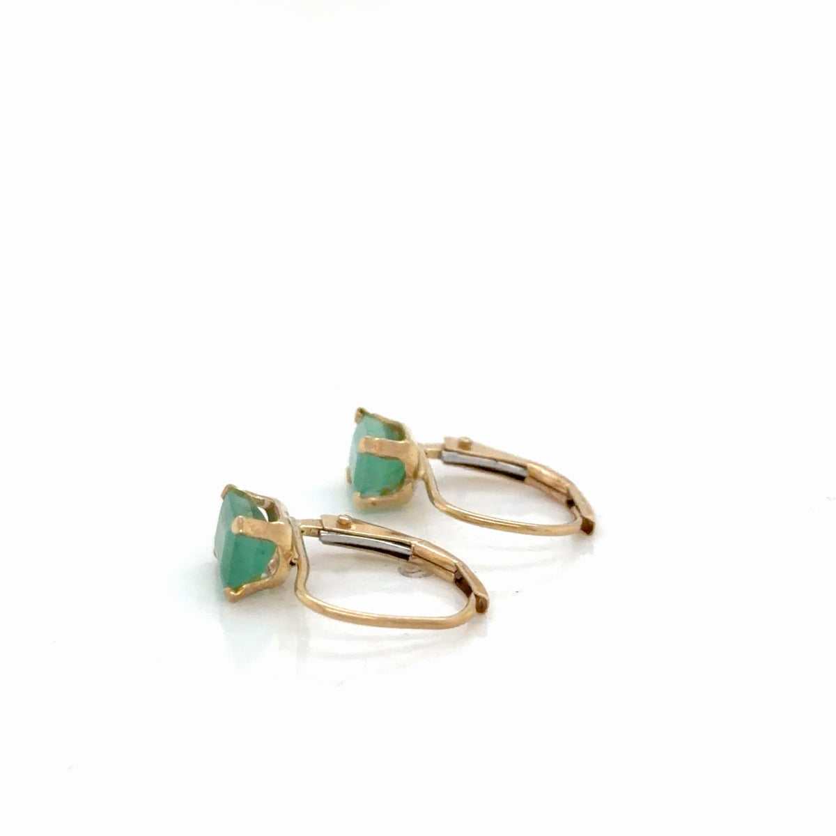 10K Yellow Gold Emerald Emerald-Cut Leverback Drop Earrings (view 3)