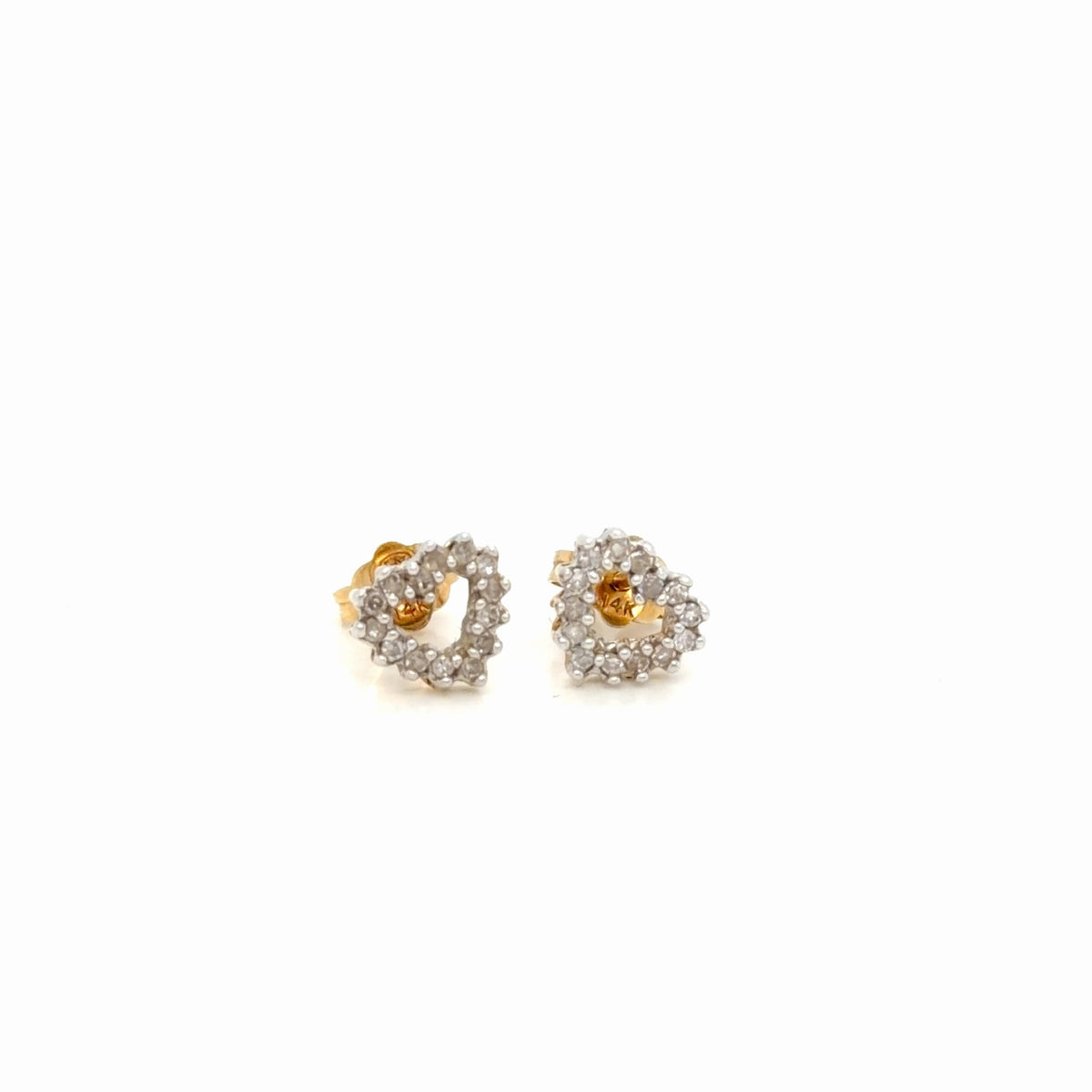 14K Yellow Gold Diamond Open Heart Stud Earrings 0.14 ctw Natural (view 2)