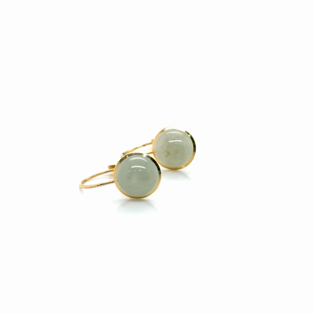 14K Yellow Gold Round Nephrite Jade Cabochon Lever-Back Earrings (view 2)