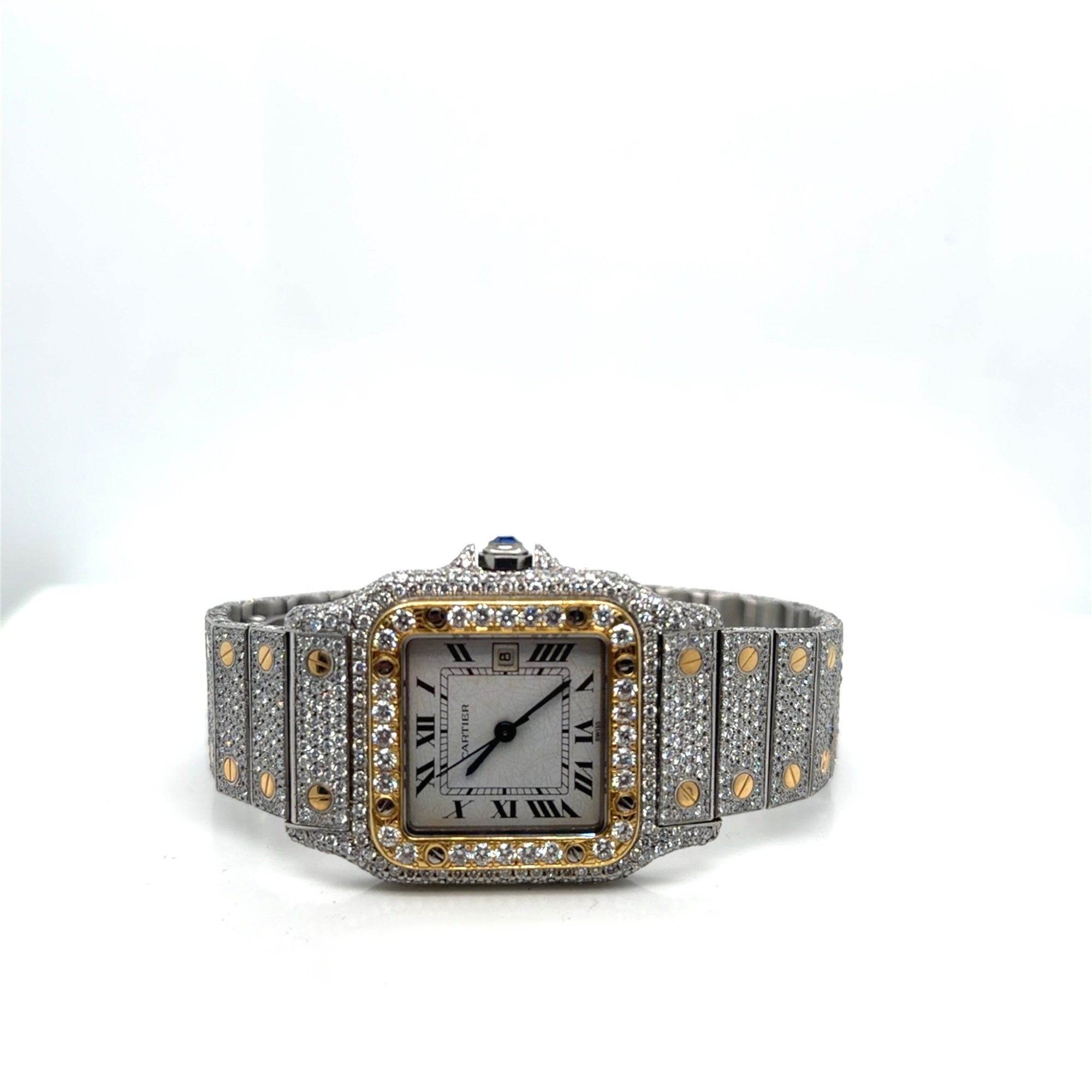 Cartier Santos Galbee Two-Tone Aftermarket Diamond Iced Out Watch