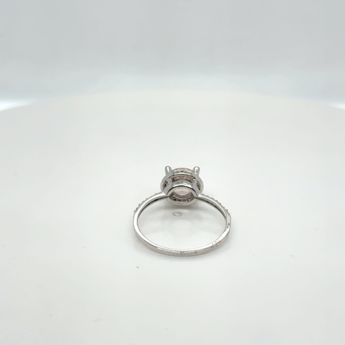 Morganite Diamond Halo Ring 10K White Gold Round Cut Size 7.25 (view 3)