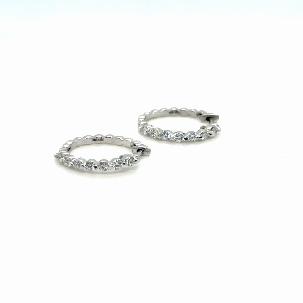 14k White Gold Diamond Hoop Earrings 0.56 CTW Round Natural H SI