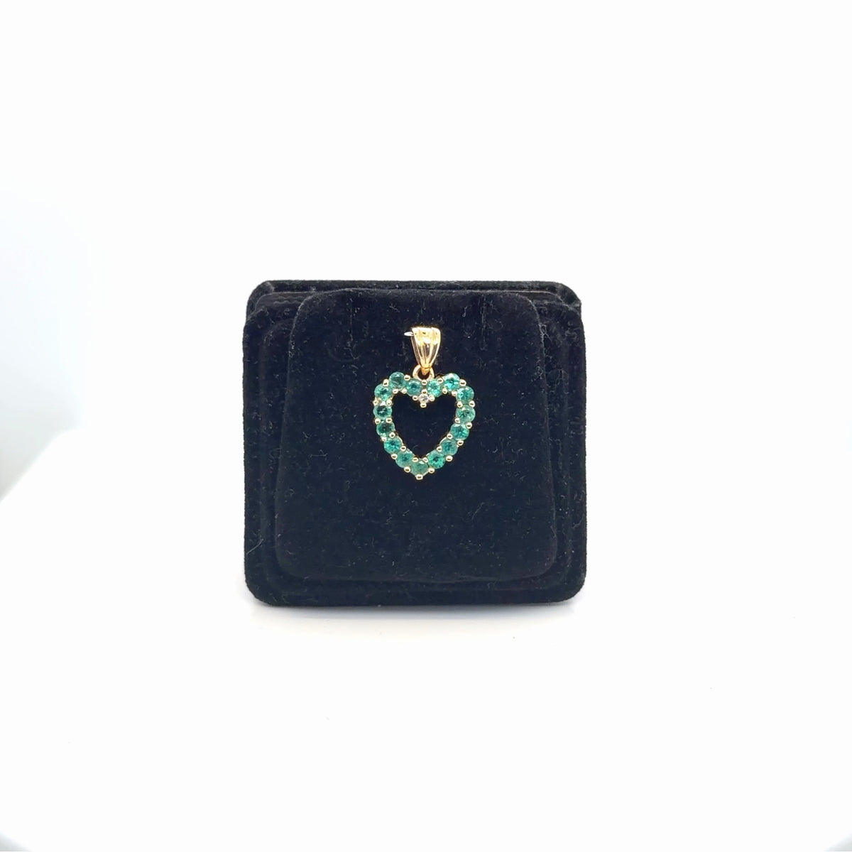 14K Yellow Gold Emerald Open Heart Pendant 0.75 ctw Round Green Stones (view 2)
