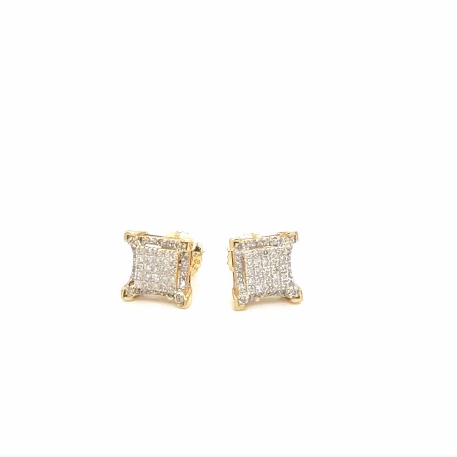 10K Yellow Gold Natural Diamond Pave Square Stud Earrings 0.50 Ctw