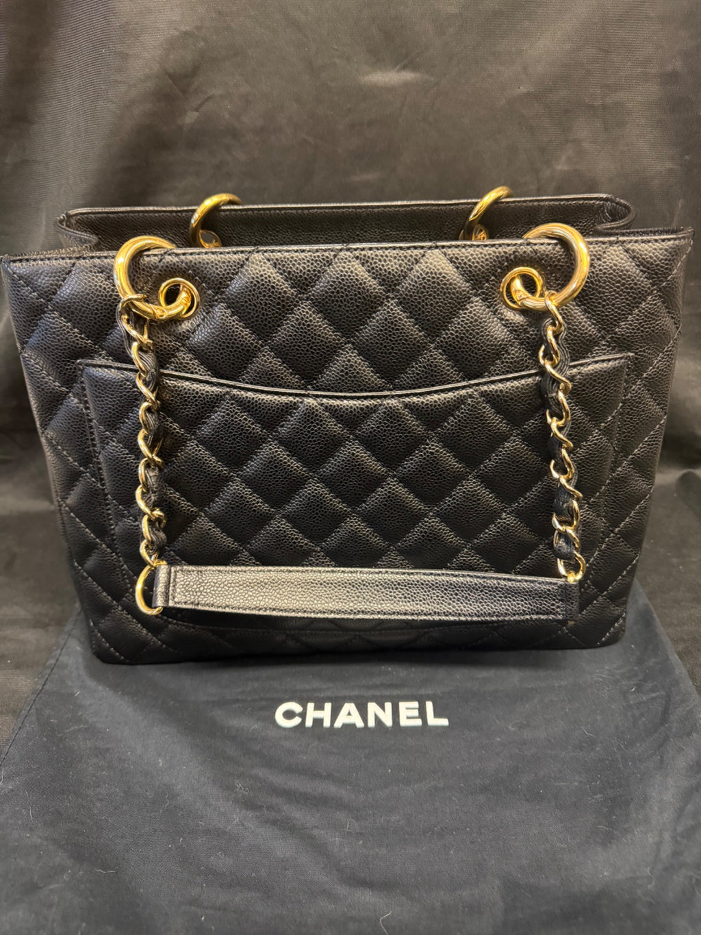 Chanel Grand Shopping Tote Black Caviar Leather Gold-Tone Hardware GST (view 4)
