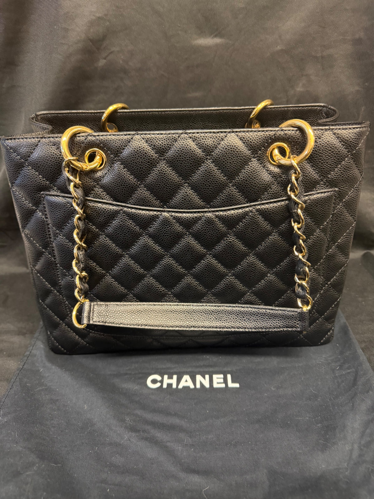 Chanel Grand Shopping Tote Black Caviar Leather Gold-Tone Hardware GST (view 4)