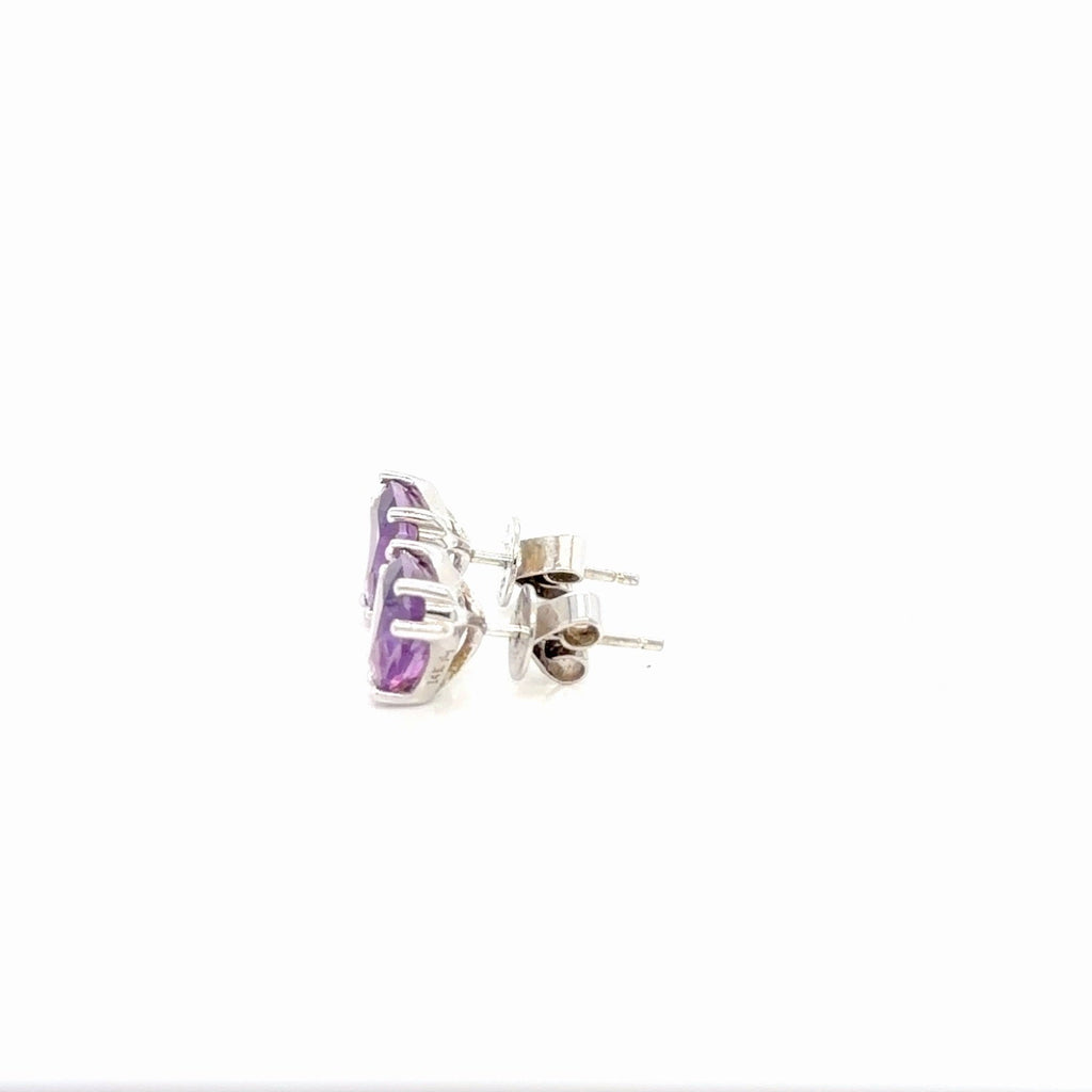 14K White Gold Trillion Amethyst Stud Earrings 2.57g Fine Jewelry (view 2)