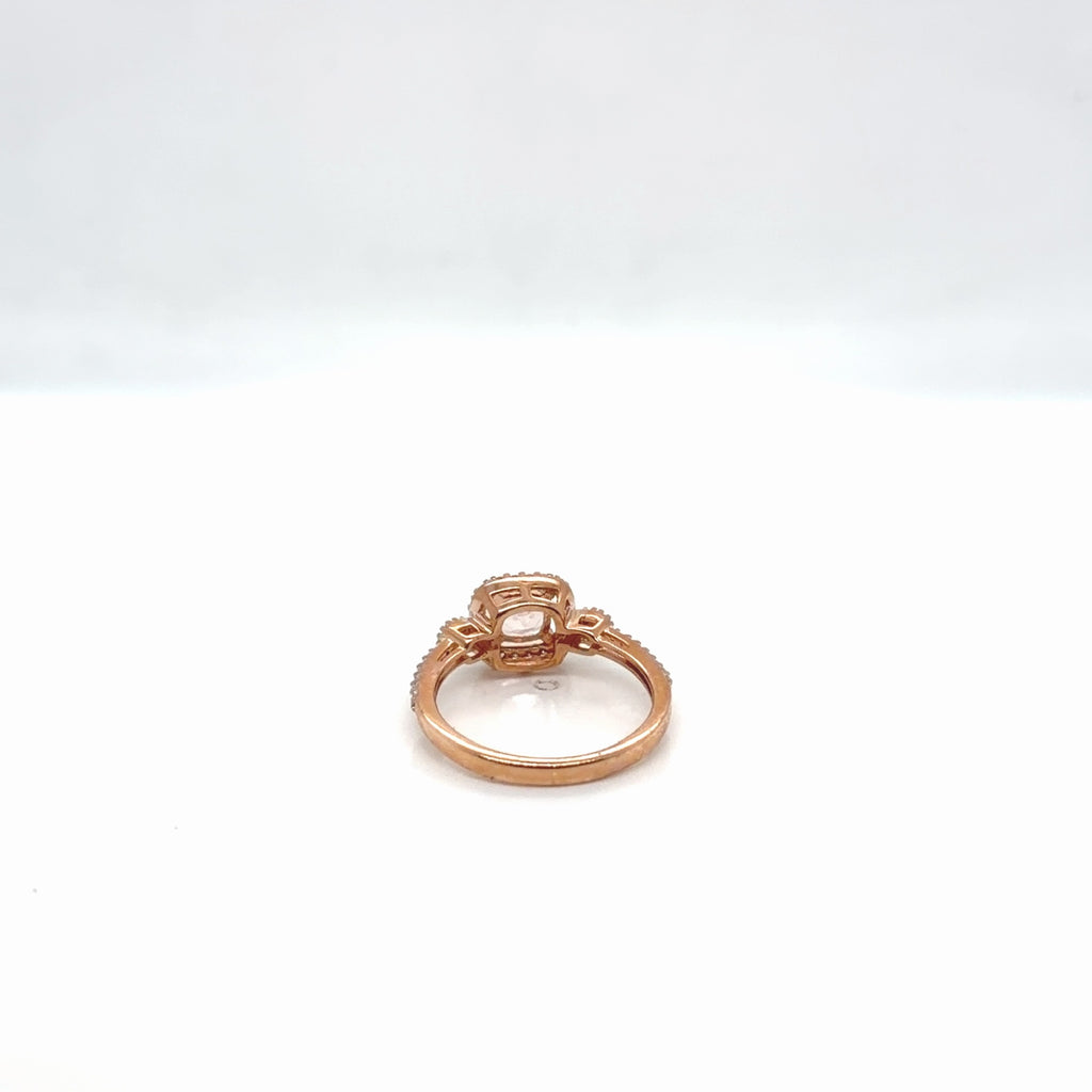 10K Rose Gold Morganite Diamond Halo Cushion Ring Size 5 (view 3)