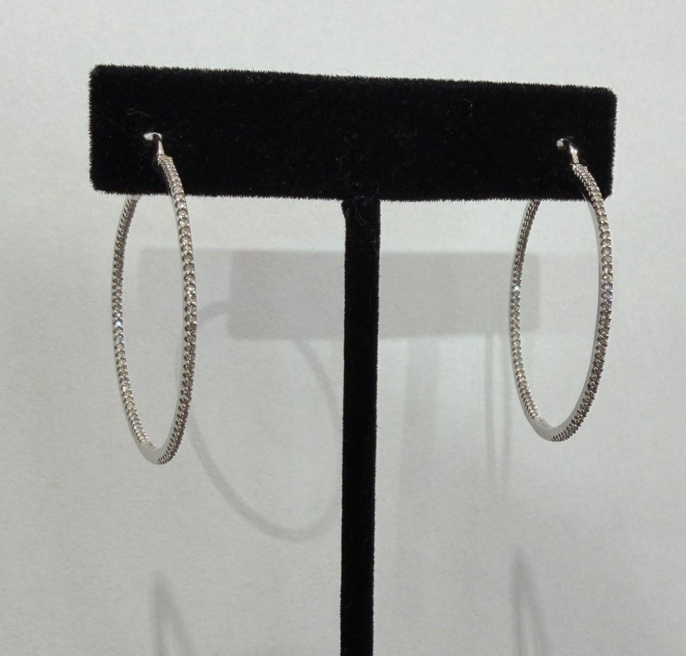 14K White Gold Natural Diamond Hoop Earrings 1.00 ctw I/I1 (view 2)