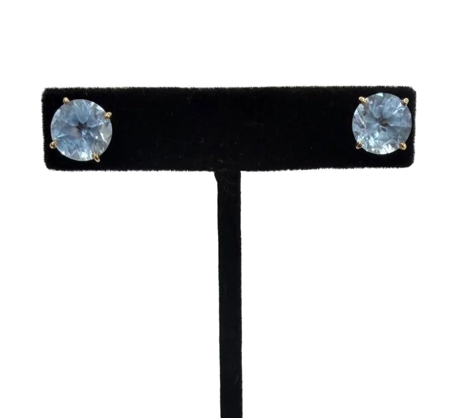 14K Yellow Gold Round Blue Synthetic Spinel Stud Earrings (view 1)