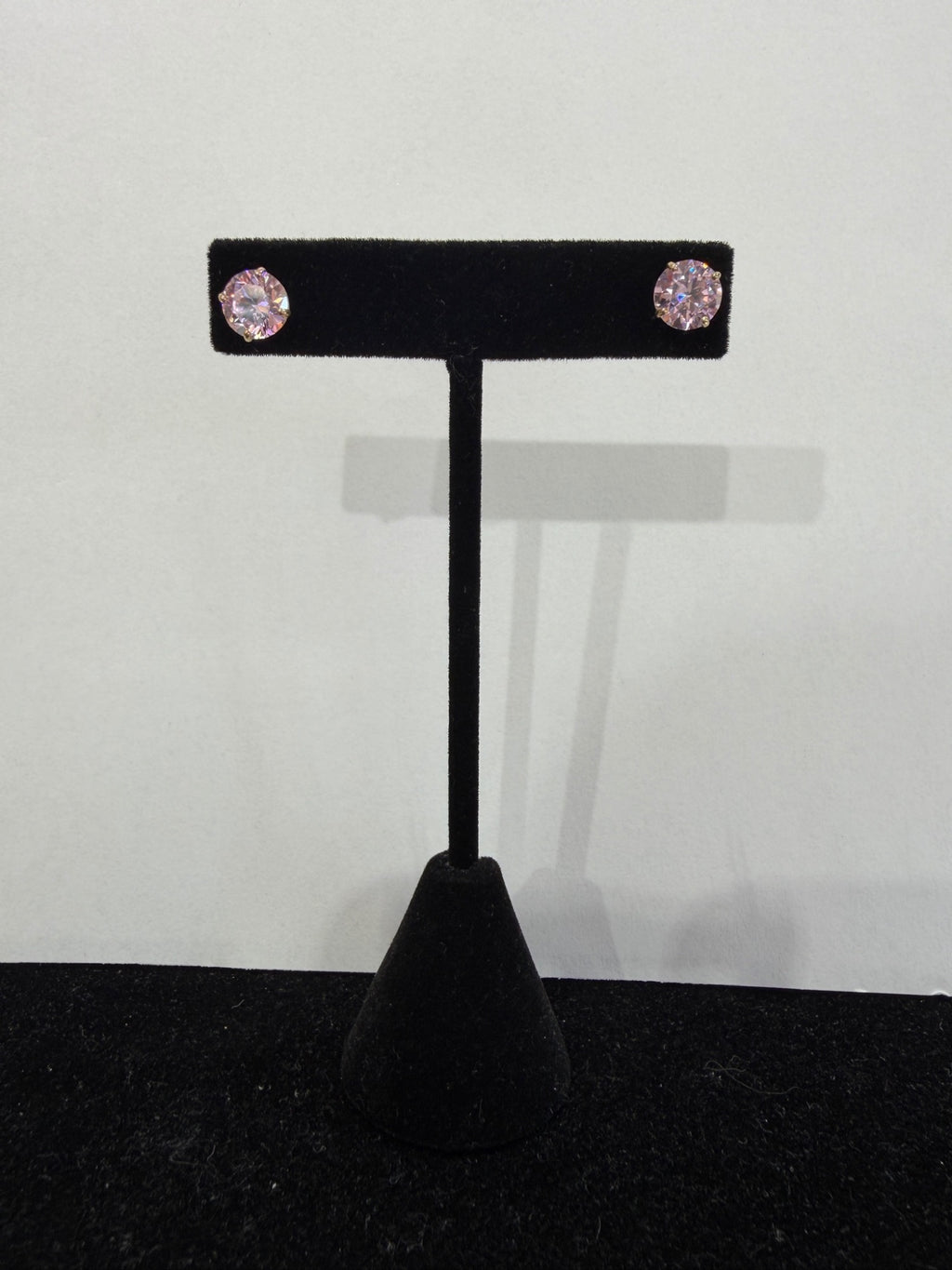 14k Yellow Gold Pink CZ Round Solitaire Stud Earrings, 2.26g