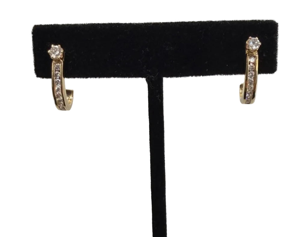 14K Yellow Gold Diamond Hoop Earrings 0.70 ctw H SI/VS Channel Prong Set (view 6)