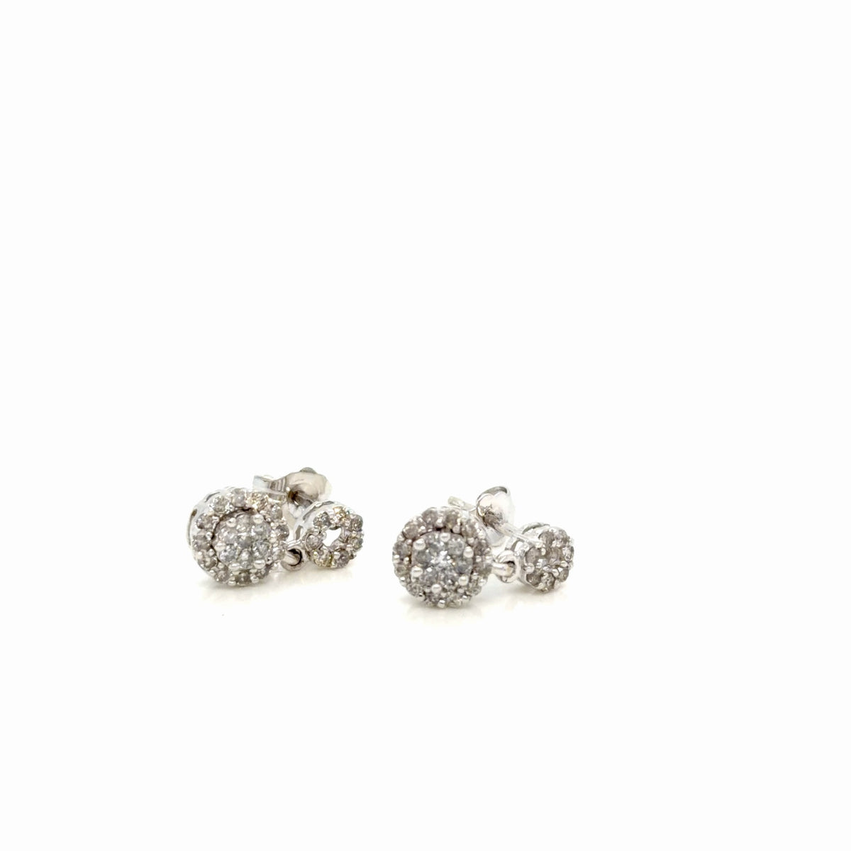 14K White Gold Natural Diamond Drop Earrings Halo Cluster 0.37 Ctw (view 2)