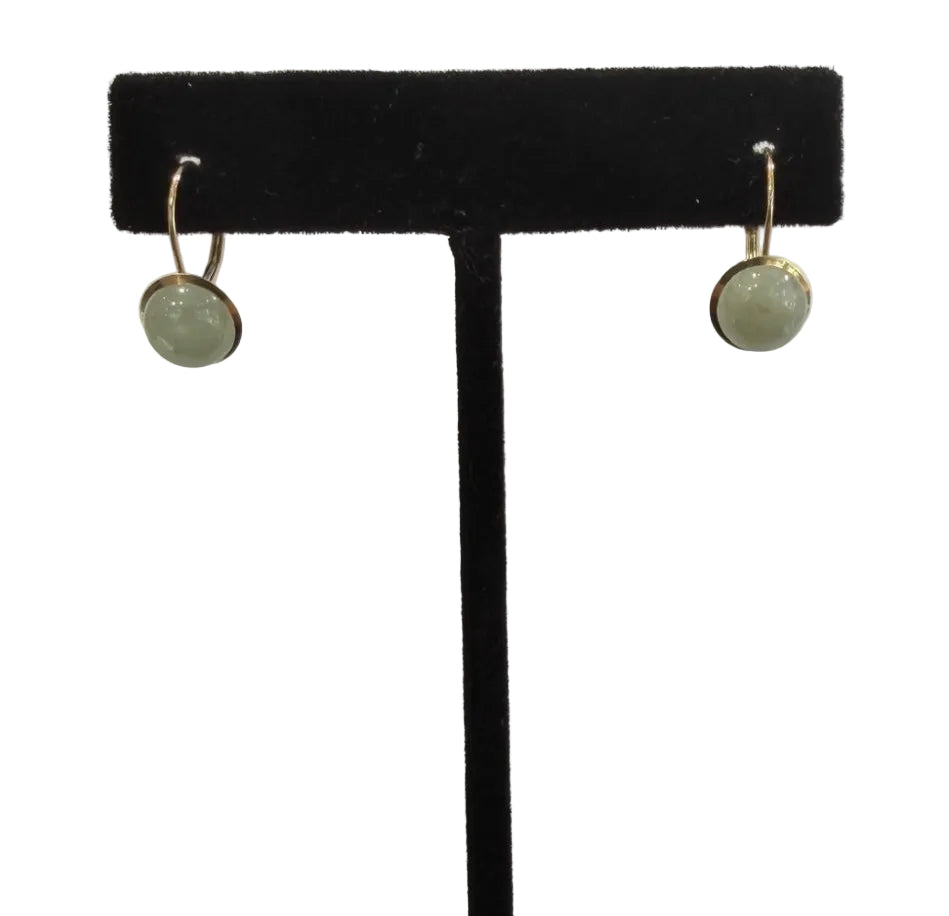 14K Yellow Gold Round Nephrite Jade Cabochon Lever-Back Earrings (view 1)
