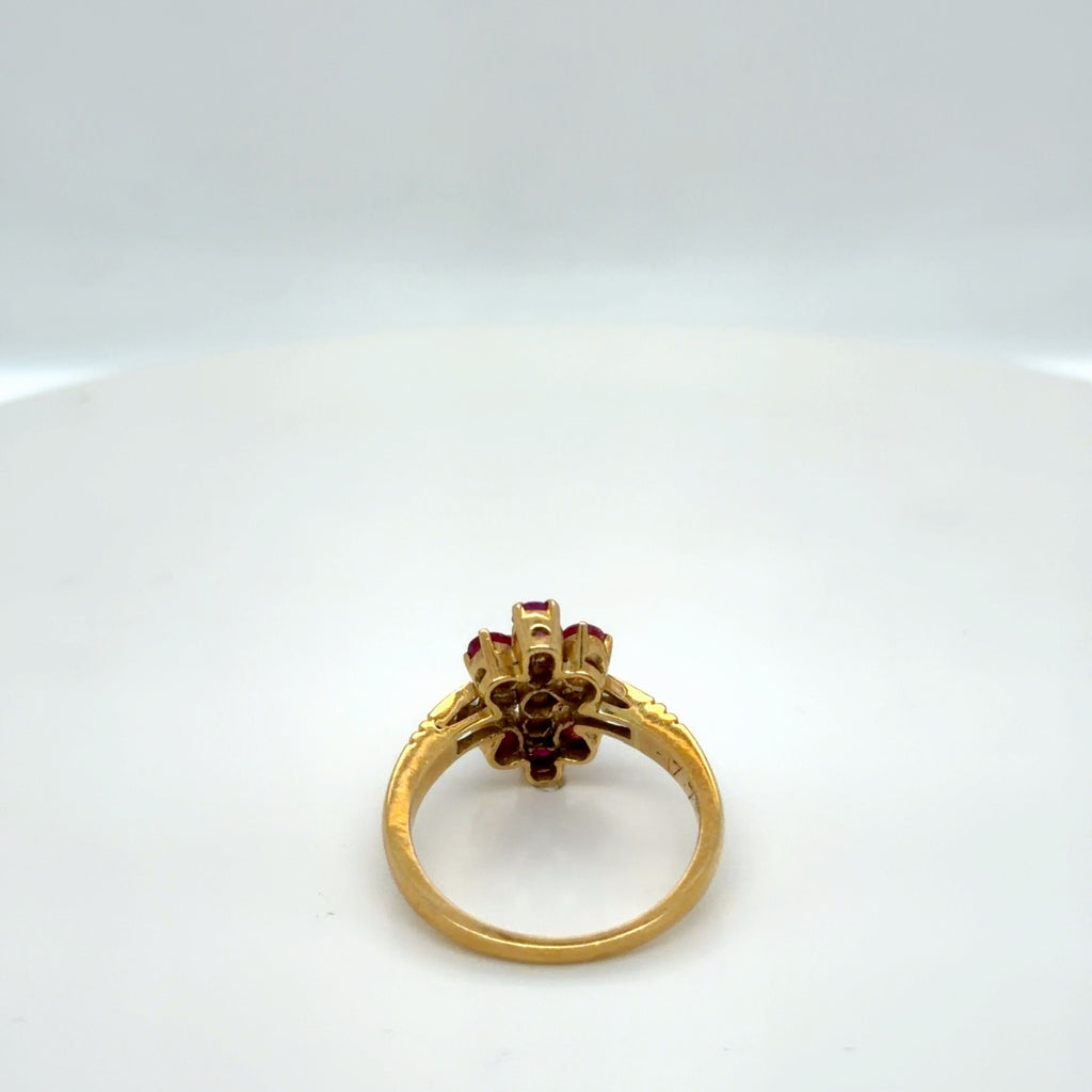 18K Yellow Gold Ruby Diamond Cocktail Ring, 0.52 ctw, Size 6.25 (view 4)