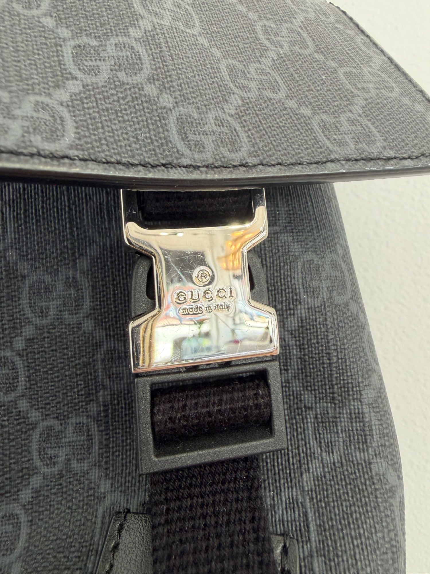 Gucci GG Supreme Large Backpack Black Canvas Silver Hardware Web Straps