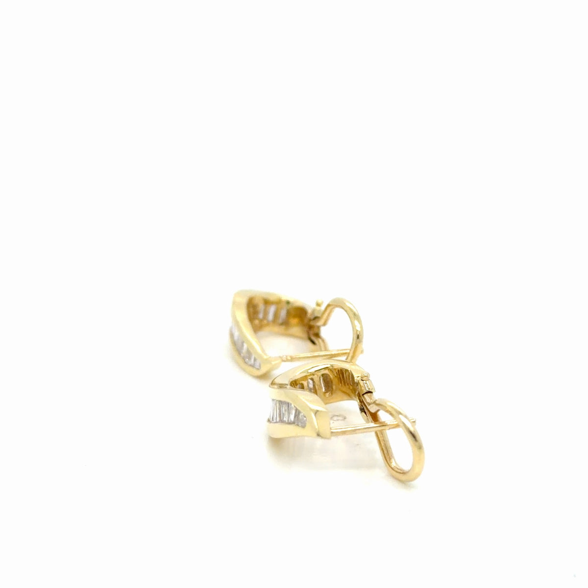 14K Yellow Gold Baguette Diamond Earrings 1.00 ctw H SI Omega Back (view 4)