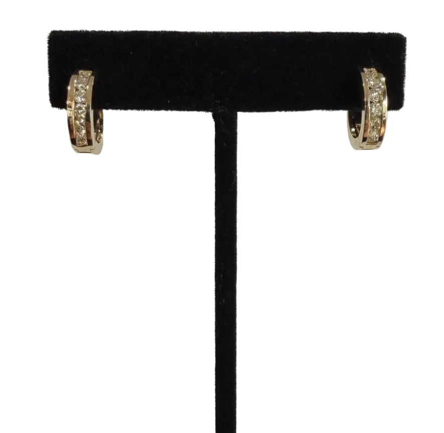 14K Yellow Gold Diamond Huggie Hoop Earrings 0.96 ctw I/SI2 (view 1)