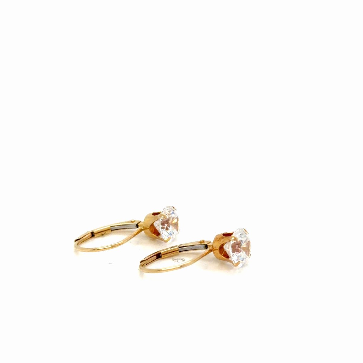 14k Yellow Gold Simulated Diamond Round Drop Earrings Leverback (view 4)