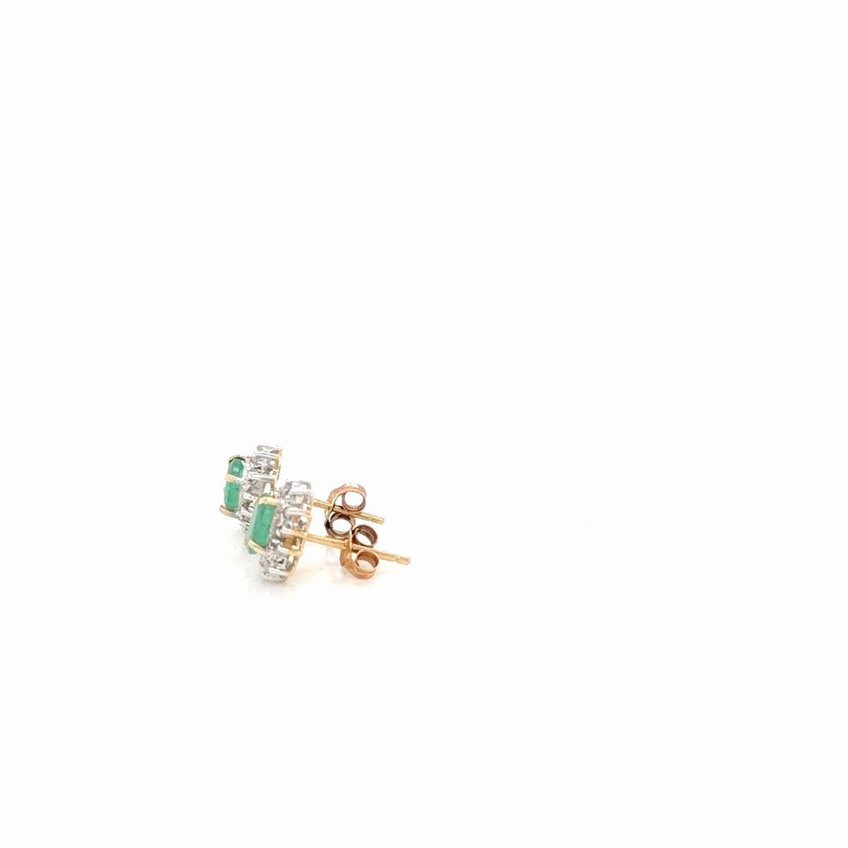 Emerald & Diamond Halo Stud Earrings Two-Tone 14K Gold, Oval Emerald (view 2)