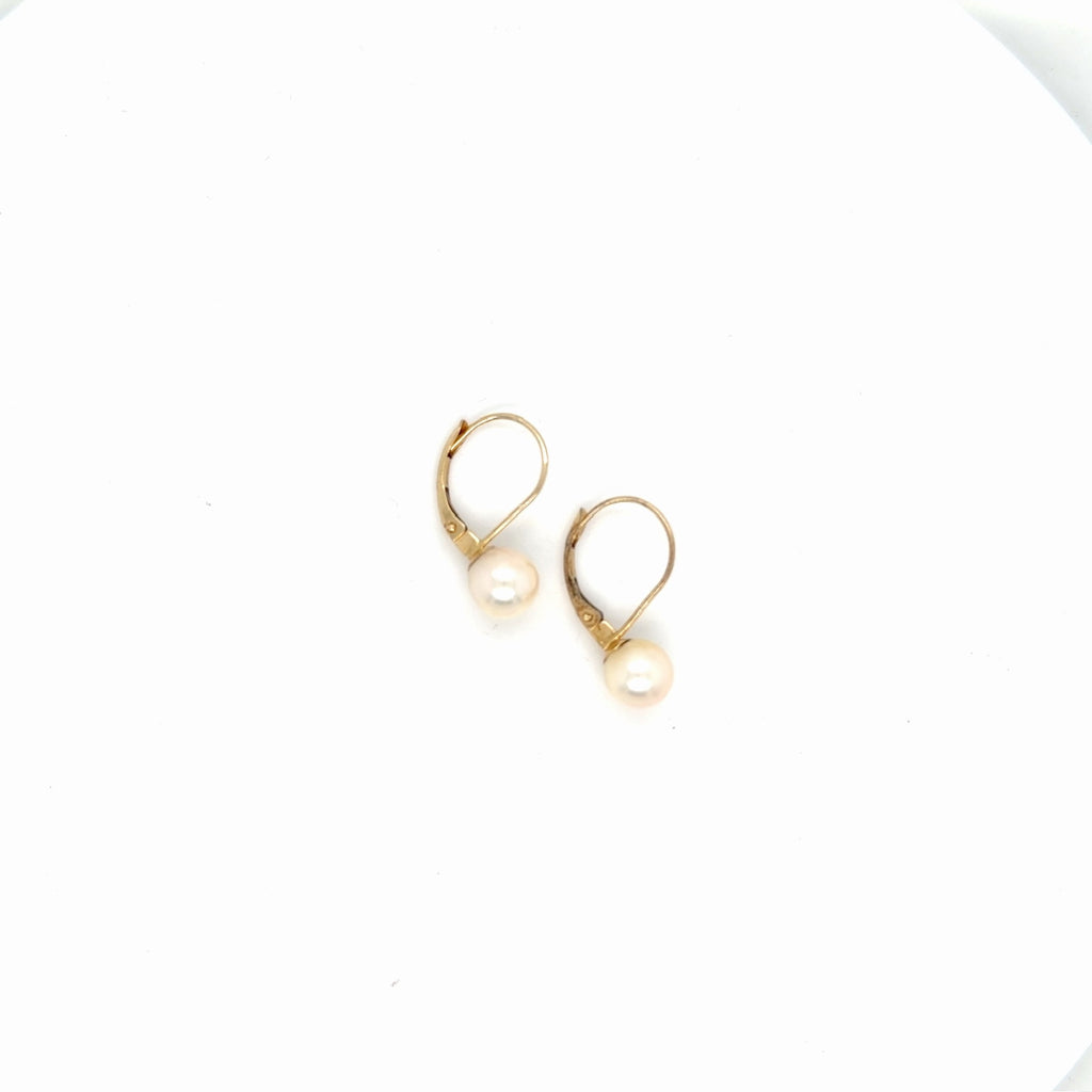 14K Yellow Gold Pearl Lever-Back Drop Earrings, 1.53g (view 2)