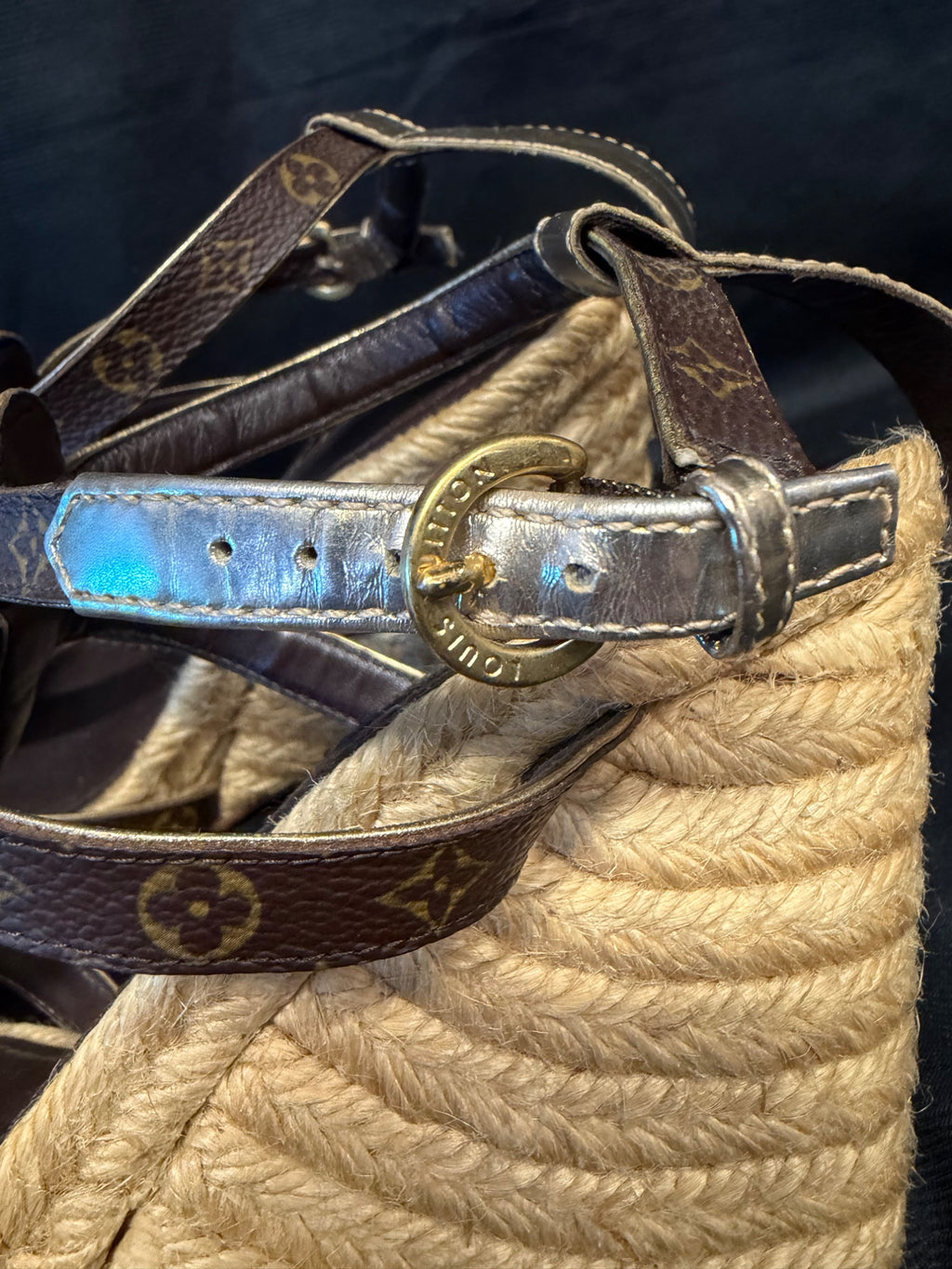 Louis Vuitton Monogram Espadrille Wedge Sandals Gold EU 39.5 (view 9)