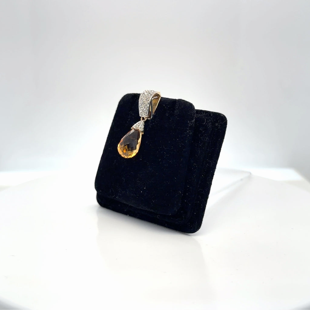 14k Two-Tone Gold Citrine Briolette Drop Pendant with Diamond Pavé (view 3)