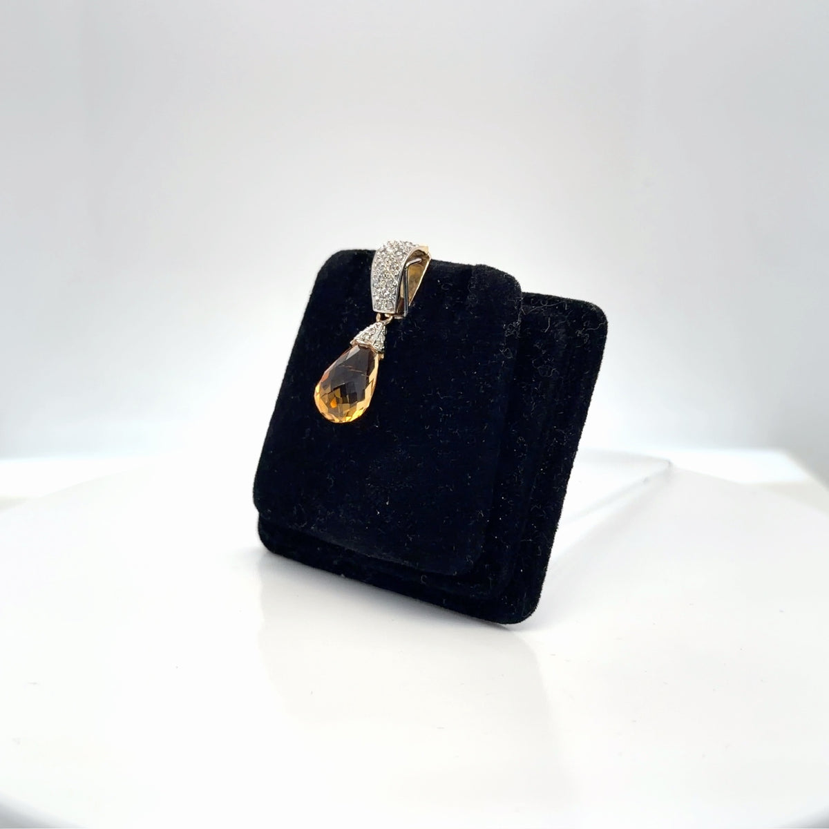 14k Two-Tone Gold Citrine Briolette Drop Pendant with Diamond Pavé (view 3)
