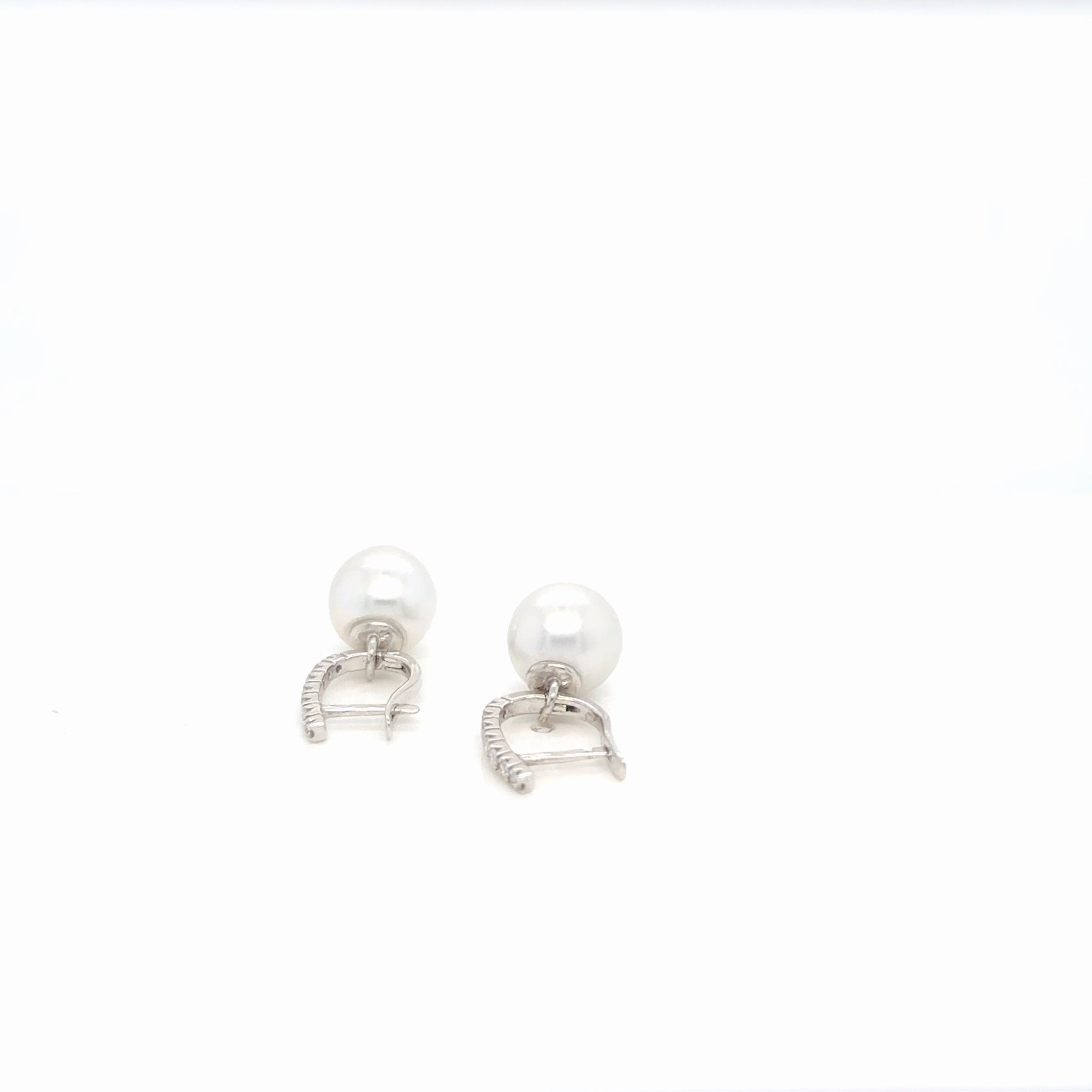 Pearl and Diamond Drop Earrings 18K White Gold, 0.21 ctw Natural Diamonds