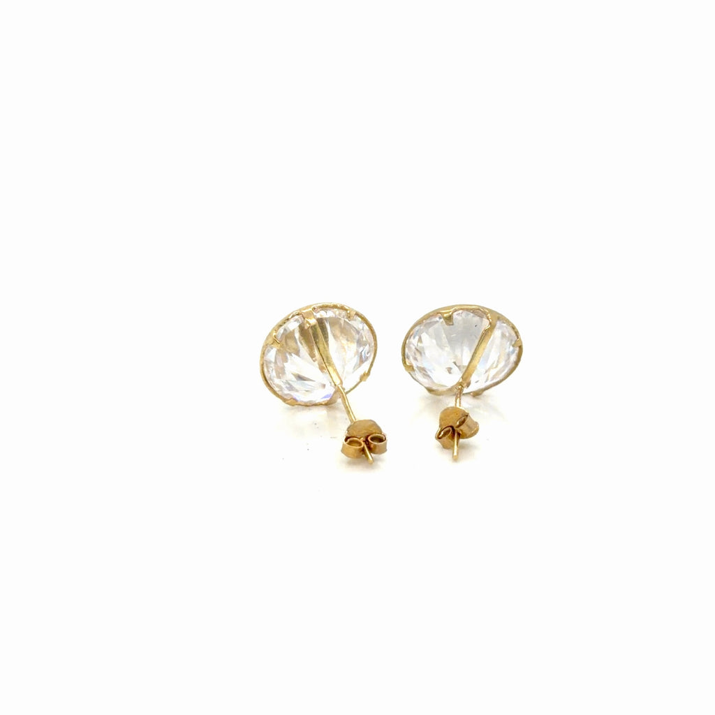 14K Yellow Gold Round CZ Bezel-Set Stud Earrings, 3.08g