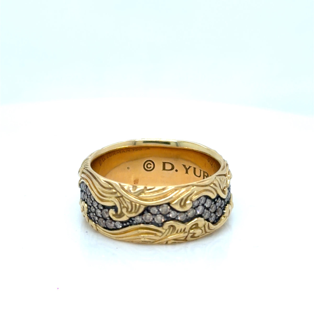 David Yurman Waves Band Ring 18K Yellow Gold Cognac Diamond 1.29ctwa Sz 12