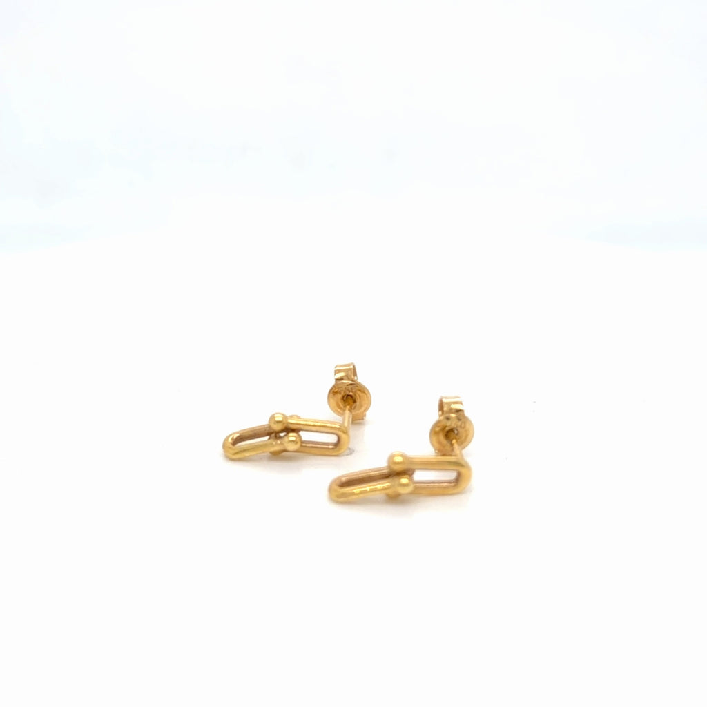 18K Yellow Gold Open Rectangle Link Stud Earrings 2.24g (view 3)